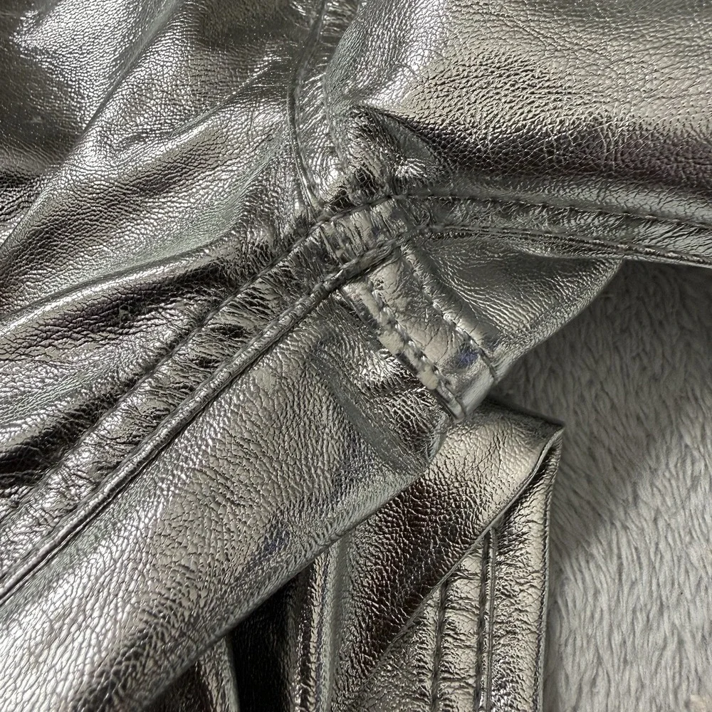 NWT Gap Cheeky Straight High Rise Pants 28 6R Metallic Silver Faux Leather